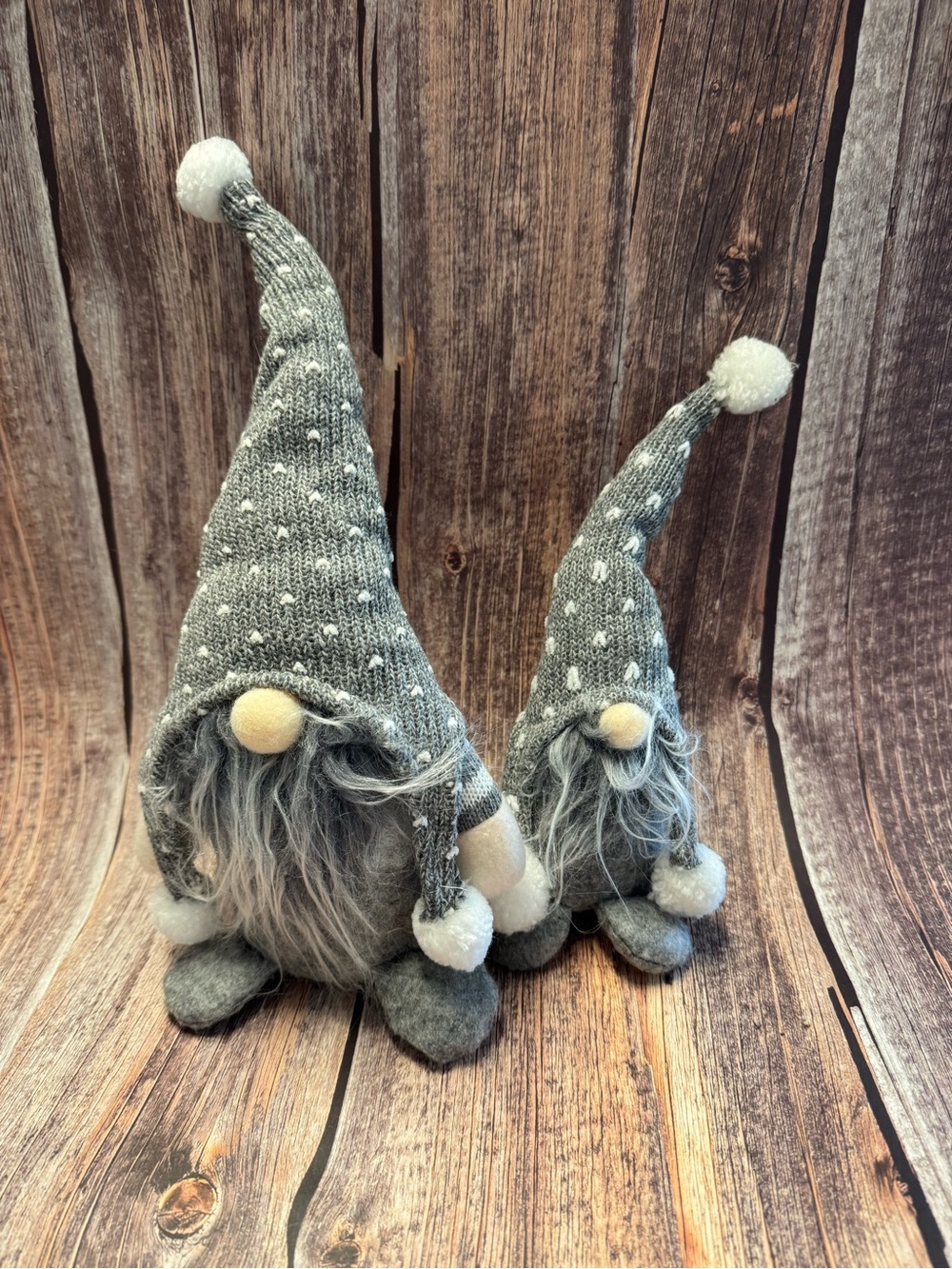 Like New Set of 2 Gray Gnome Holiday 14" and 11" Decor Item #PHK7622